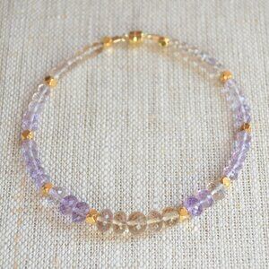 Ametrine Beaded Bracelet with Gold Magnetic Clasp - Hand Made in Canada